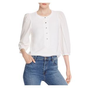 LA VIE BY REBECCA TAYLOR Womens White Cuffed Sleeve Crew Neck Button Up Top M